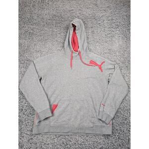 Puma Hoodie Women Large Gray Pullover Logo Fleece Pockets Embroidered Sweatshirt